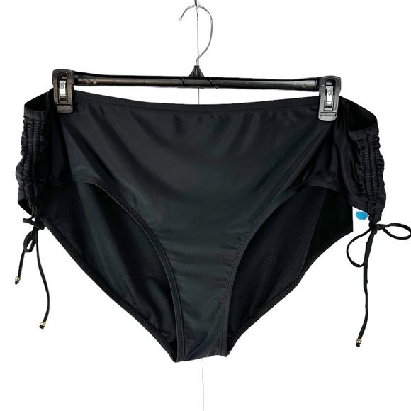 Black Full Coverage Mid Rise Ruched Side Tie Swim Bottoms Size 3X (24W/26W) - Picture 4 of 10